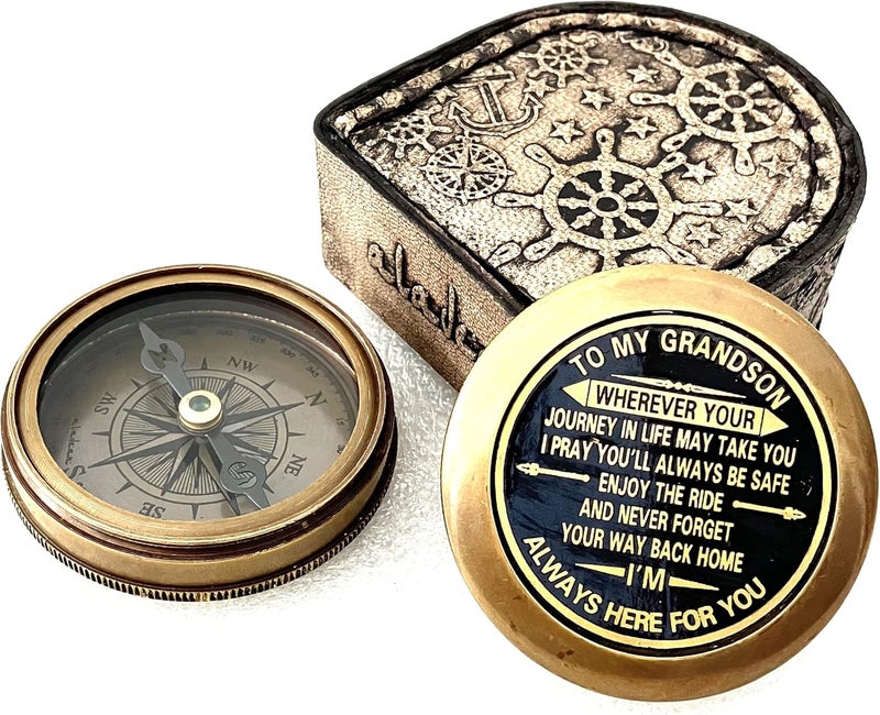 ALADEAN Gift for Grandson Brass Compass Engraved Quote | Memory Present to My Grandson Birthday, Baptism, Graduation, Confirmation, Love, Gift idea by Grandpa Grandma - Image 3
